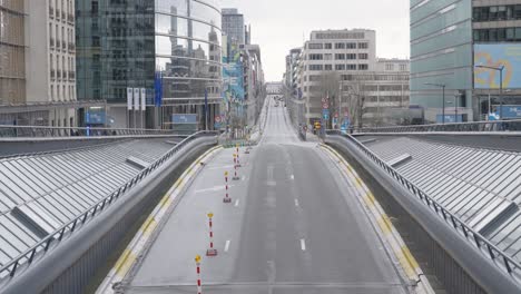 empty famous road in the european district due to the coronavirus in brussels, belgium