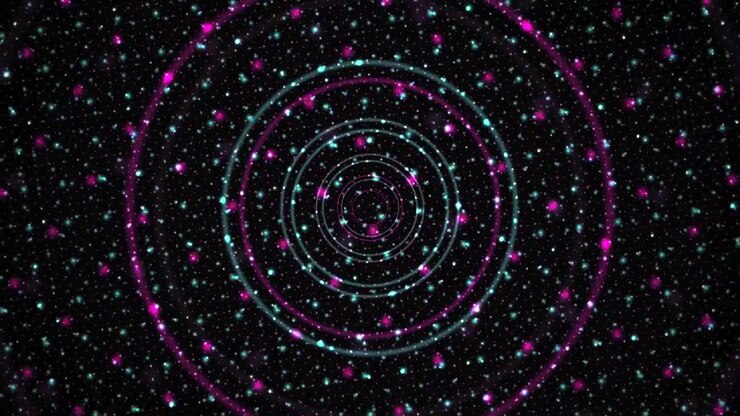 Túnel Abstrato de Partículas Rosa e Azuis Brilhantes