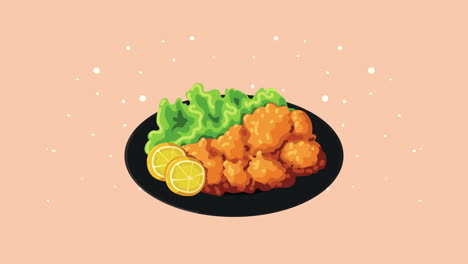 plate of karaage with lemon and lettuce