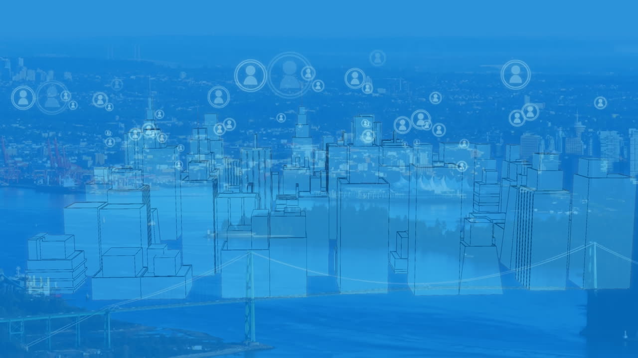 아이콘의 애니메이션, 메타버스 도시 및 블루 시티스케이프