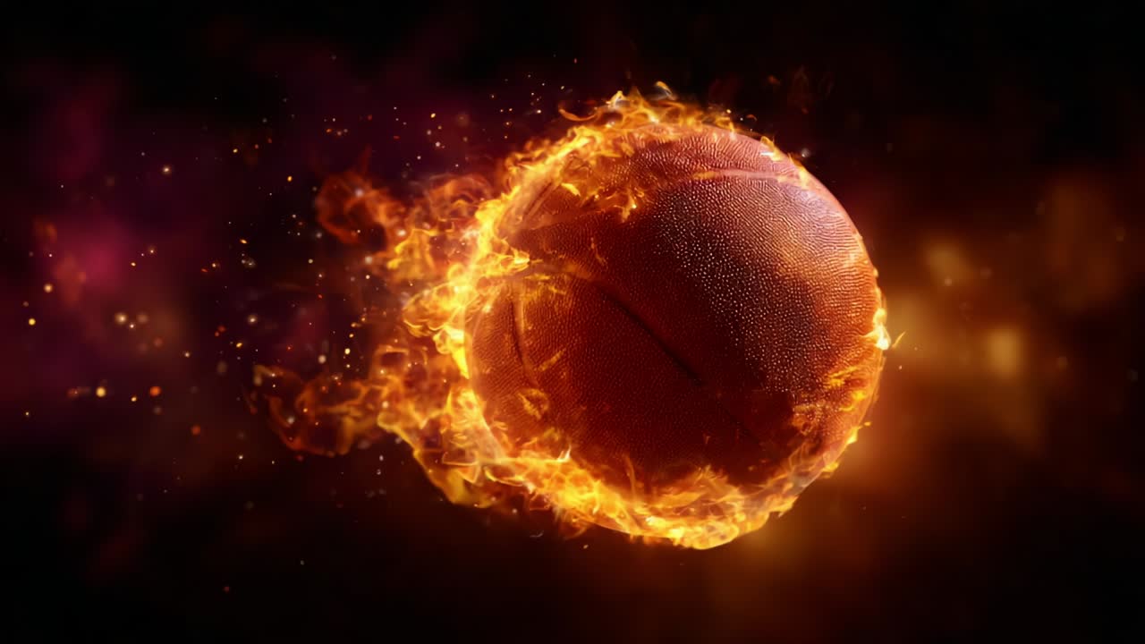 A Basketball Enveloped in Flames Illustrates Power and Energy, Symbolizing the Intensity of the Game, Capturing the Essence of Competitive Spirit and the Passion of Athletes in Motion