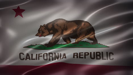 flag of california, the bear flag, font view, full frame, sleek, glossy, fluttering, elegant silky texture, waving in the wind, realistic 4k cg animation, movie-like look, seamless loop-able
