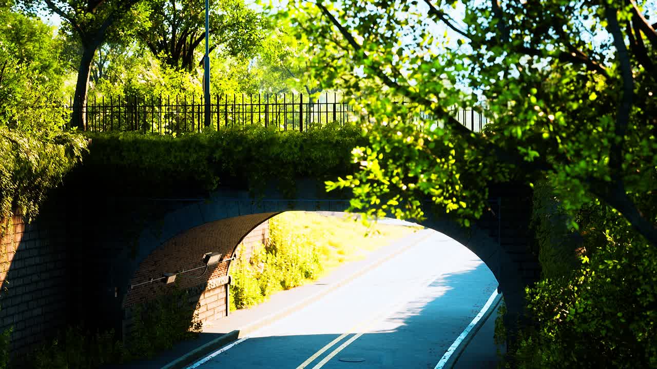 공원 에 있는 살아 있는 덤불 가지 들 이 있는 아치 다리