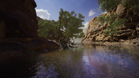 tranquil water and rugged rocks by a river in nature