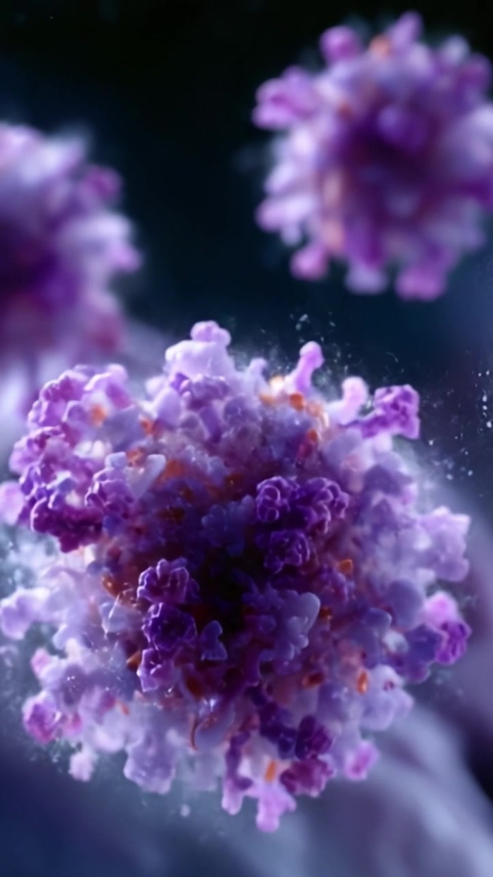 Microscopic View of Colorful Viral Particles Under Fluorescent Lighting, Capturing the Intricacies of Viral Structure and Behavior in a Stunning Visual Presentation