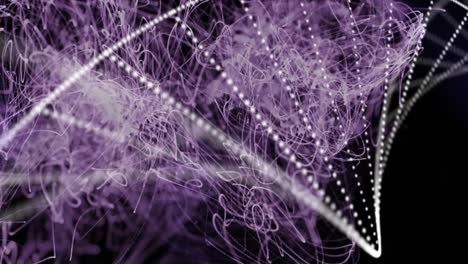 Animation-Eines-DNA-Strangs,-Der-Sich-über-Ein-Violett-Leuchtendes-Netz-Dreht
