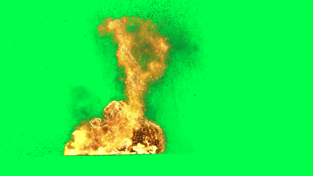 gran explosión de fuego en pantalla verde