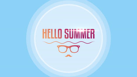 Hallo-Sommer-Mit-Sonnenbrille-Und-Wellen-Auf-Blauem-Verlauf