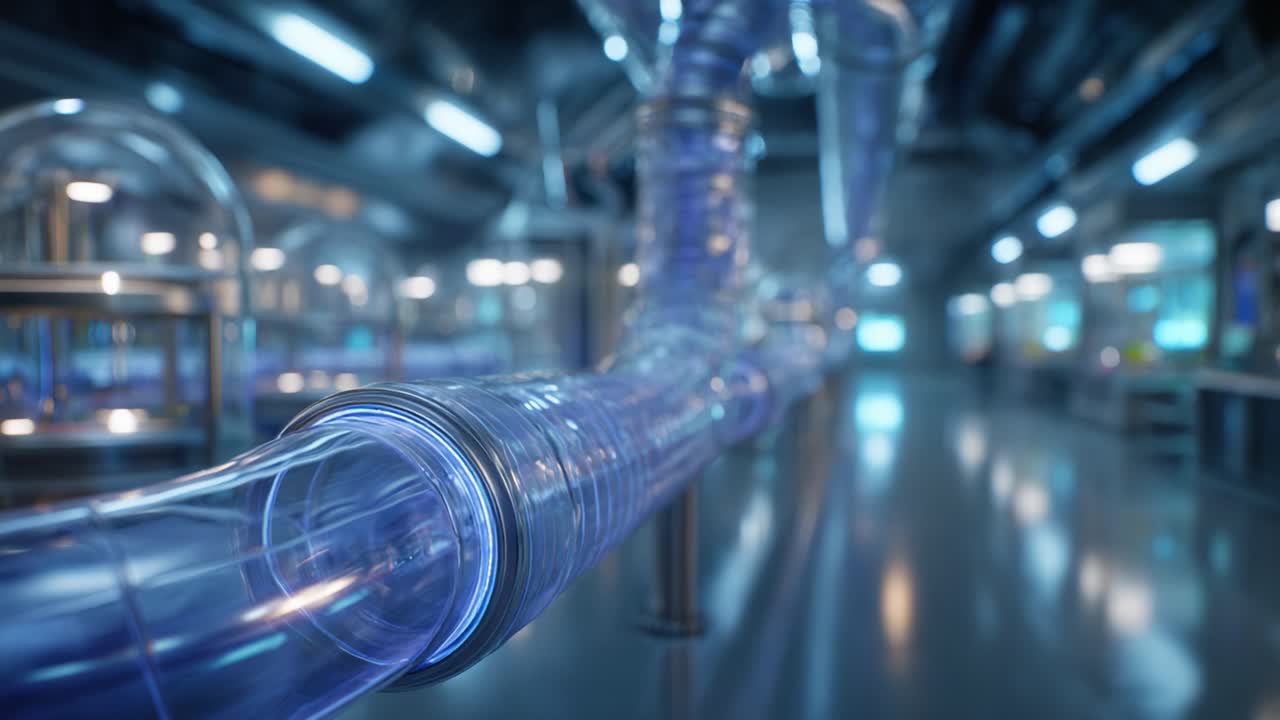 High-Tech Transparent Tubing in a Modern Laboratory Environment, Showcasing Fluid Transport Systems and Engineering Innovation in an Advanced Setting