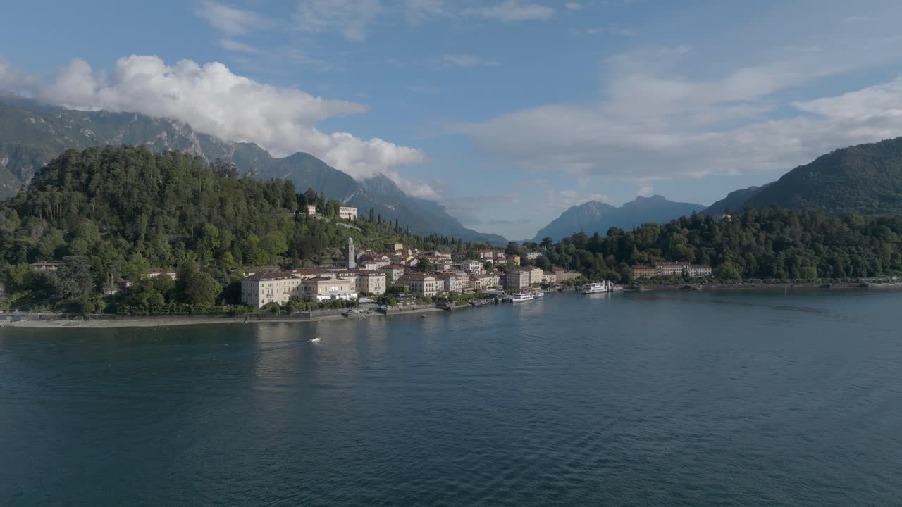 4k aéreo - órbita lenta alrededor del lago bellagio como, italia