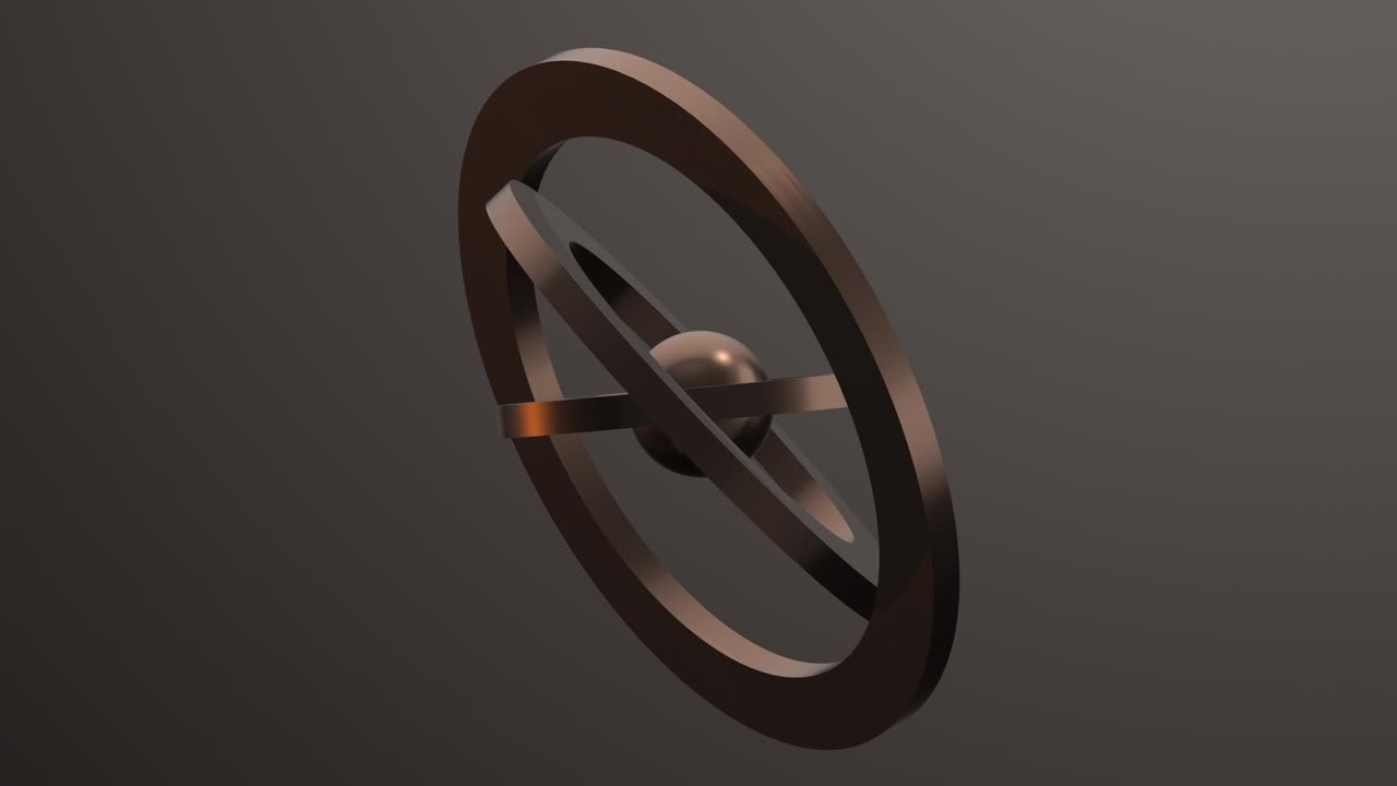 anillos metálicos y esfera. animación 3d abstracta.