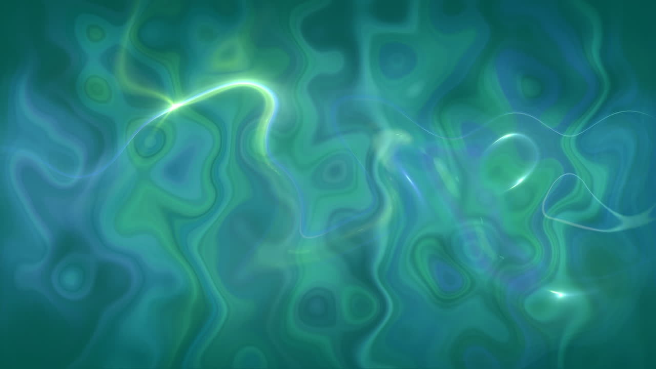 Animazione di scie luminose su sfondo liquido da verde a blu