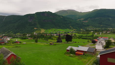 scenic countryside setting of iconic hopperstad stave church, norway