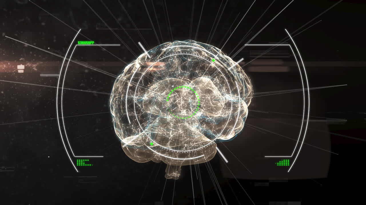 Animation of scope scanning over digital brain and network of connections