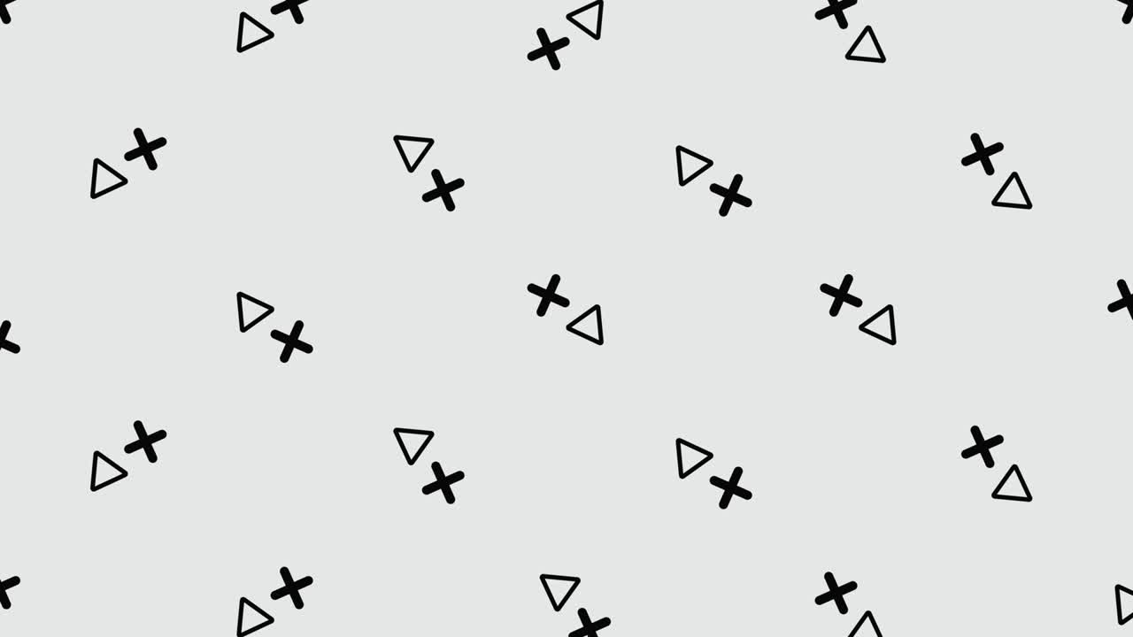 Pattern of black geometric shapes in retro, memphis 80s 90s style. Animated vintage abstract background. Seamless pop art design. 4K video motion