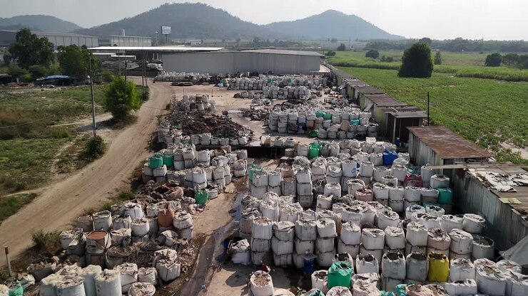 Oversea Disposal Open Trash Dump Illegal Waste Disposal Facility, e-Waste Shipping Dumping Ground of Toxic Waste, Trash Recycling