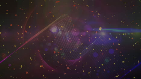 animation of falling confetti over glowing lights on dark background