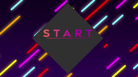 Animation-of-start-text-over-neon-lines-on-black-background