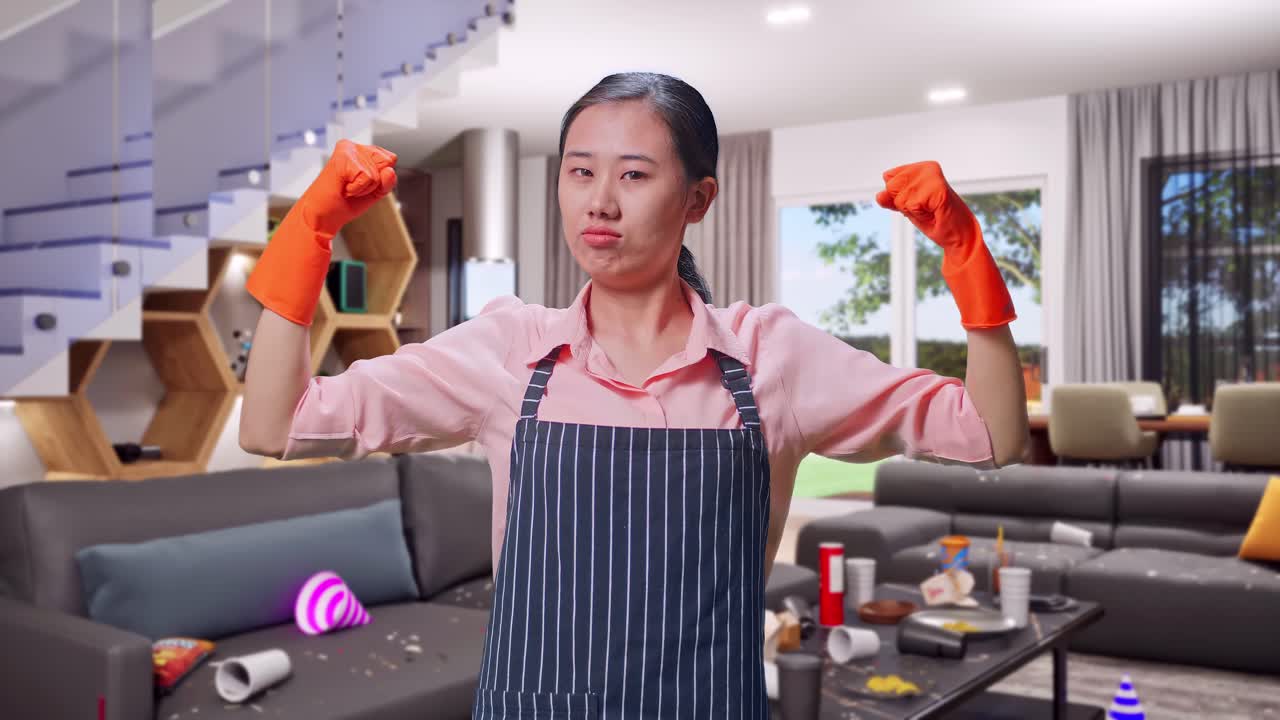 Woman Cleaning a Messy Home