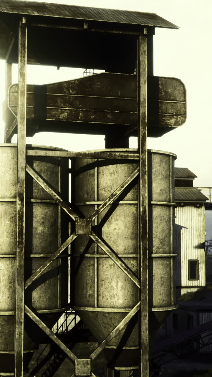 Old industrial site stands tall against a moody sky at dusk