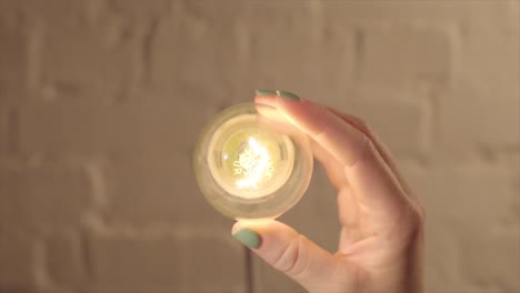 woman holding a decorative light bulb