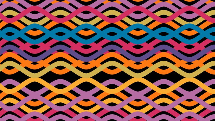 Digital animation of light trails over colorful cross lines against black background