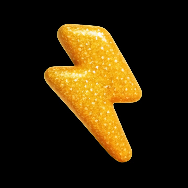 Animeret gyldent glimmer lynsymbol roterende på sort baggrund
