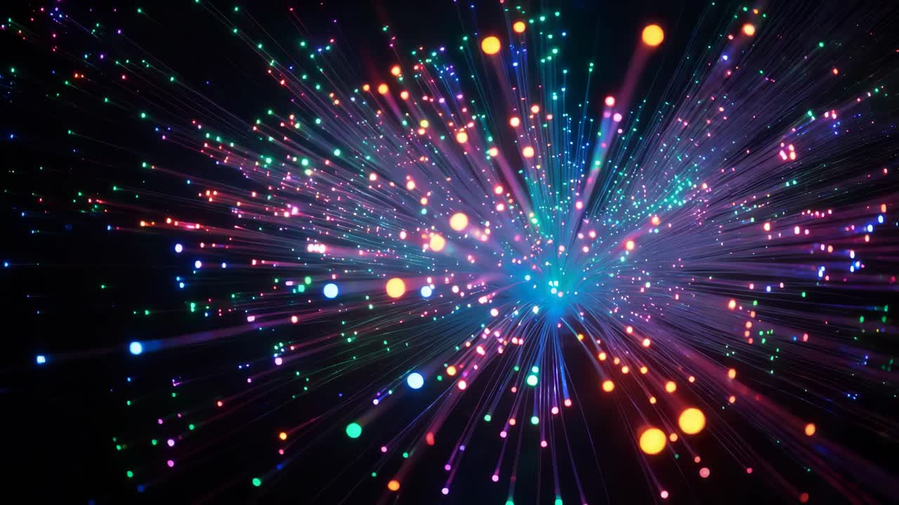 추상적인 다채로운 광섬유 조명 쇼