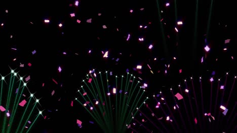 Animation-of-fireworks-and-confetti-on-black-background