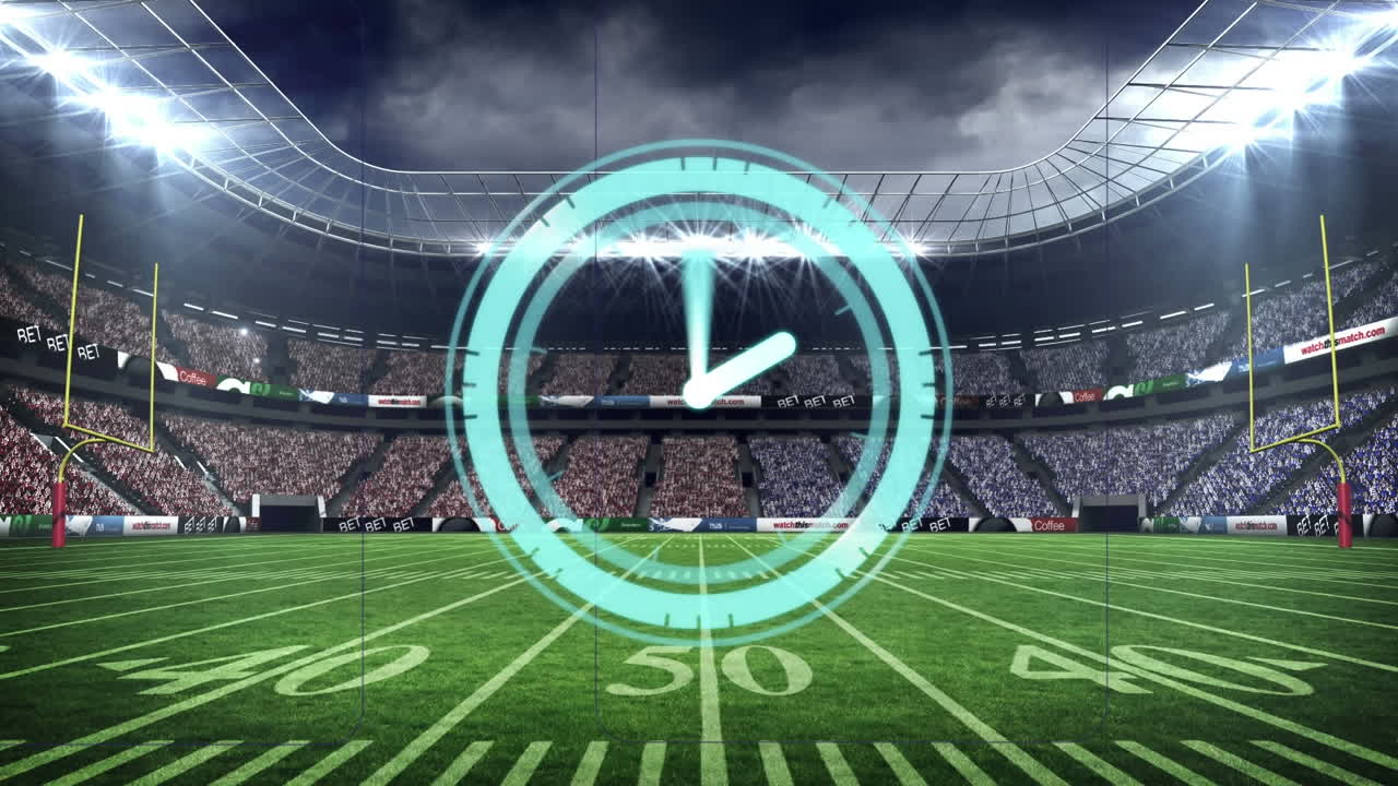 Animazione di orologio su stadio sportivo vuoto