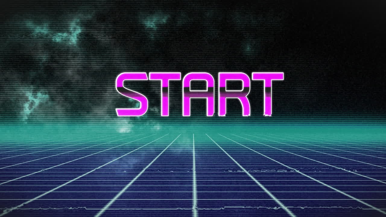 Animation of start text over white lines on black background