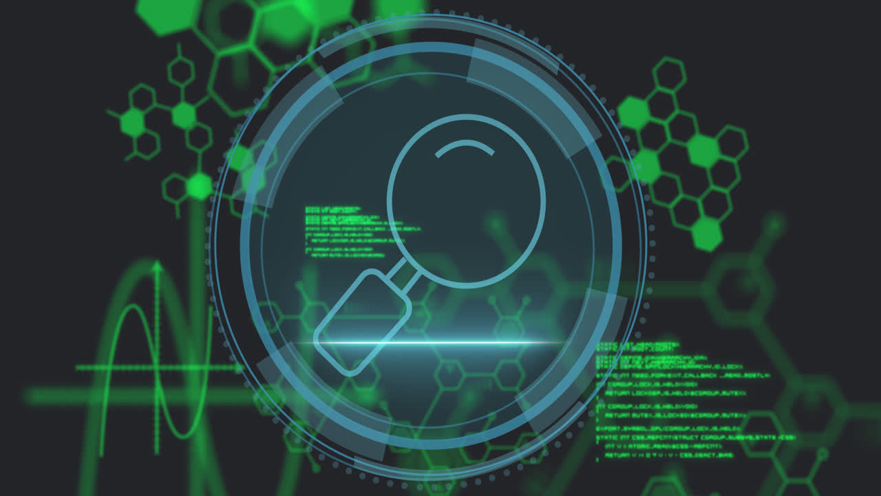 검은색 배경의 데이터 처리에 대한 독서 유리 아이콘의 애니메이션