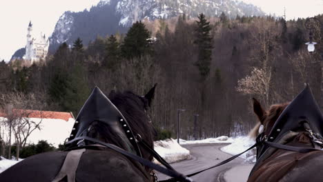 Caballos-Bávaros-Que-Llevan-A-Un-Grupo-De-Turistas-Para-Dar-Un-Paseo-Hasta-El-Punto-De-Vista-Del-Castillo-De-Neuschwanstein-Desde-El-Material-De-Archivo-4k-Del-Carruaje