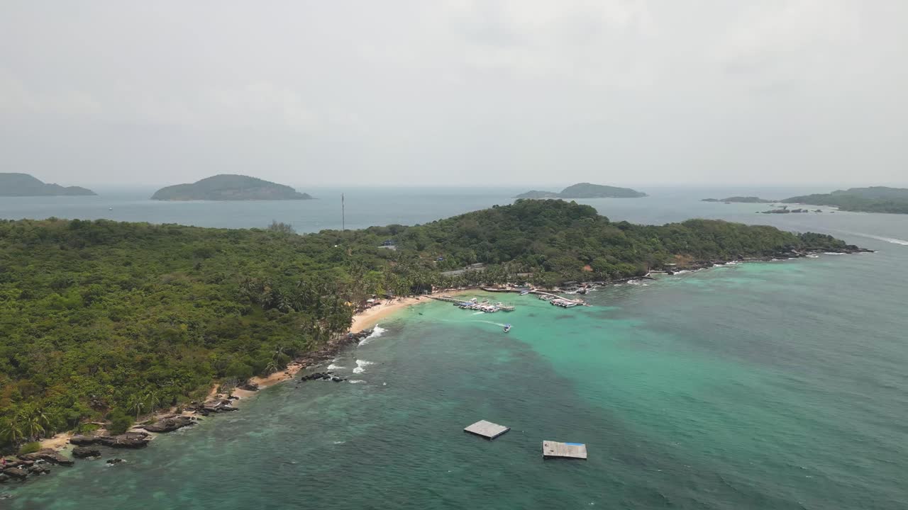 Coastal Resort Scenery of Phu Quoc Island, Vietnam, a Tourism Destination for Summer Vacation in Southeast Asia, with Tropical Climate and Beautiful Landscape. Aerial Drone View.
