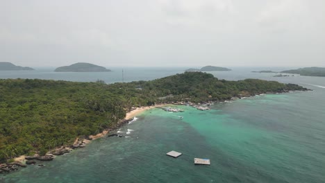 coastal resort scenery of phu quoc island, vietnam, a tourism destination for summer vacation in southeast asia, with tropical climate and beautiful landscape. aerial drone view.