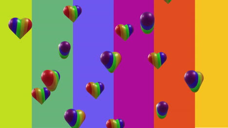 animación de corazones arco iris moviéndose en un fondo colorido.