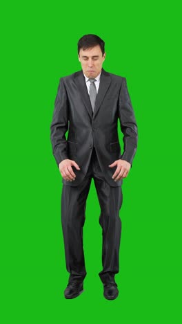 man in a suit displaying various facial expressions on a green screen