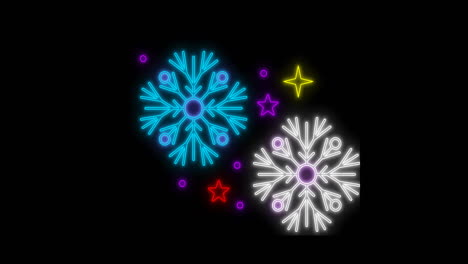 animación de copos de nieve de neón sobre un fondo negro