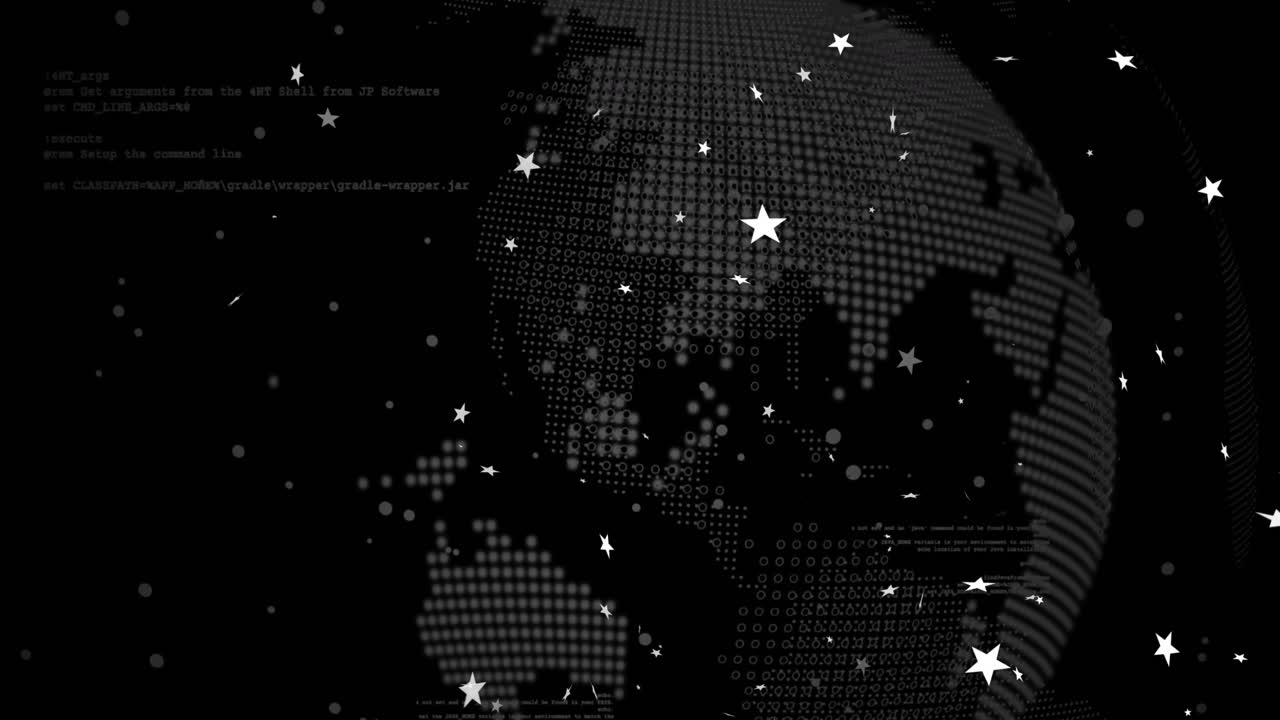 animación de formas de estrellas y lenguaje de programación sobre globo digital
