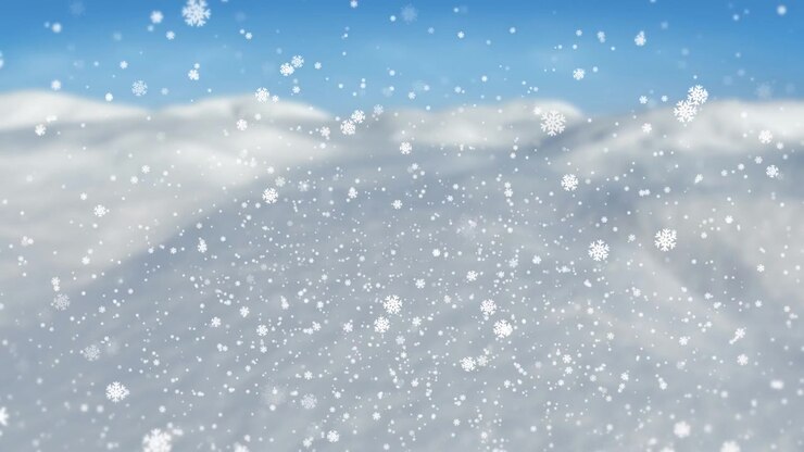Animation von fallendem Schnee über einem Hintergrund mit weihnachtlicher Winterlandschaft