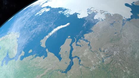 kara sea in planet earth, aerial view from outer space