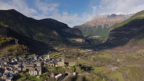 aerial view of a village in the pyrenees mountains