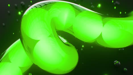 glow green spheres floating in glass tube seamless loop 3d render animation