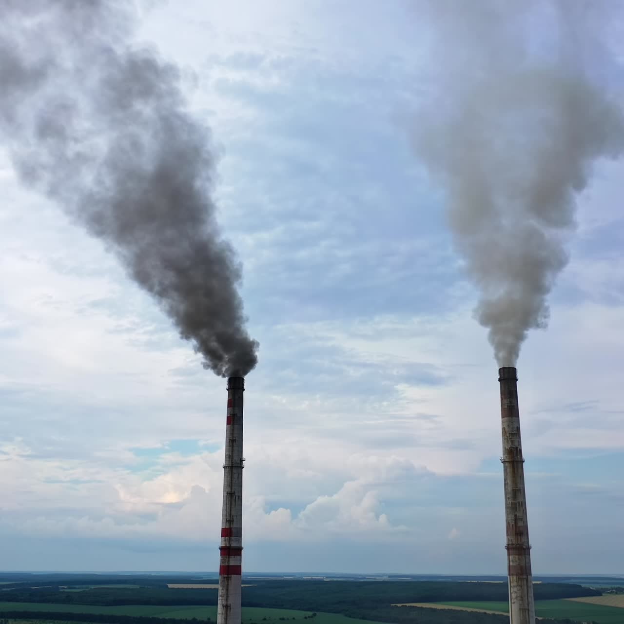 Industrial factory pipes emission gas and smoke. Chimneys with harmful fumes on sky background. Concept of ecology crisis and atmosphere pollution