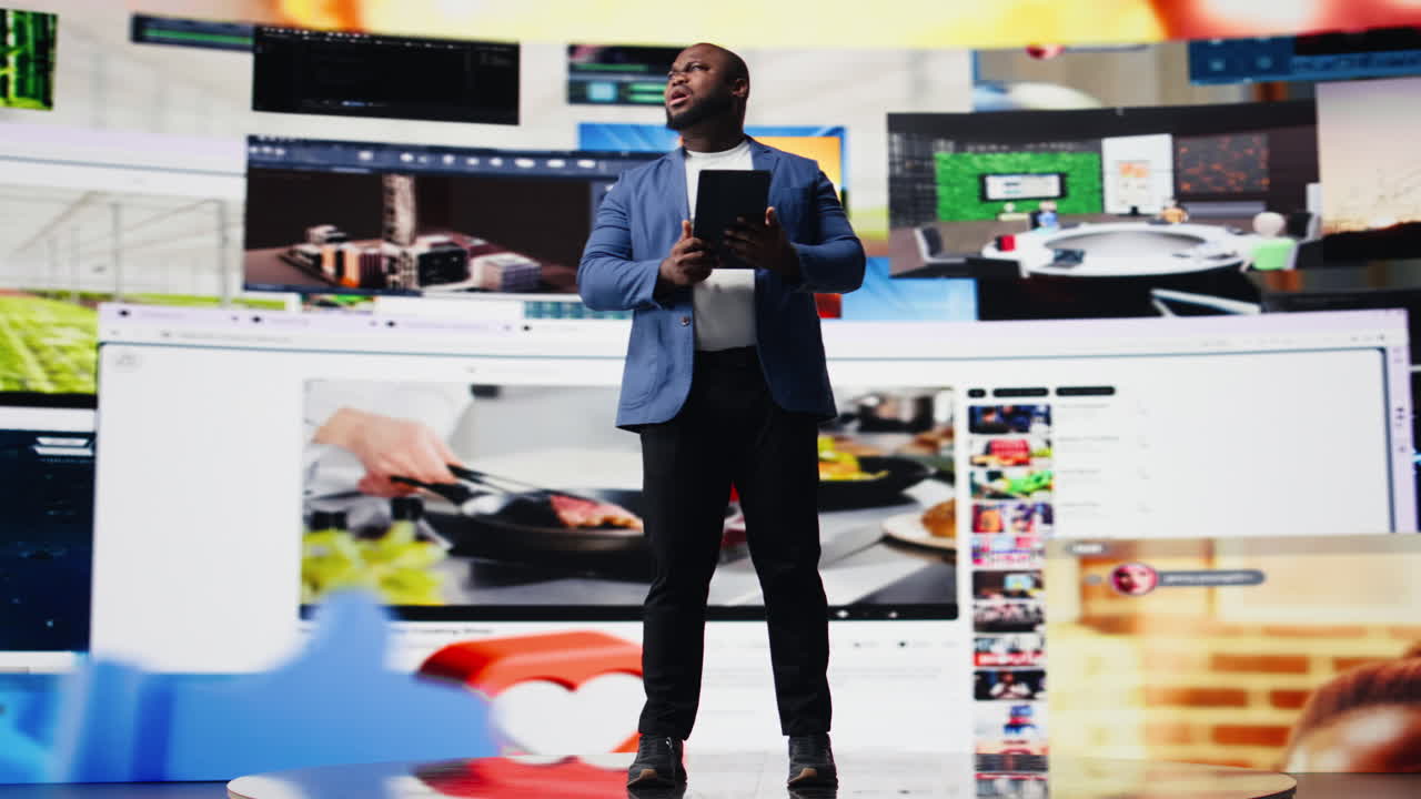 African American user emphasizing visual concept of online communication