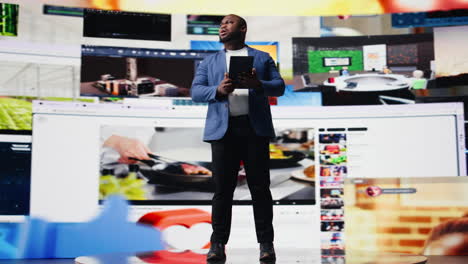 african american user emphasizing visual concept of online communication