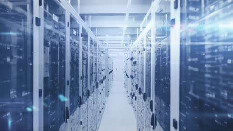 animation of data processing on digital interface against server room