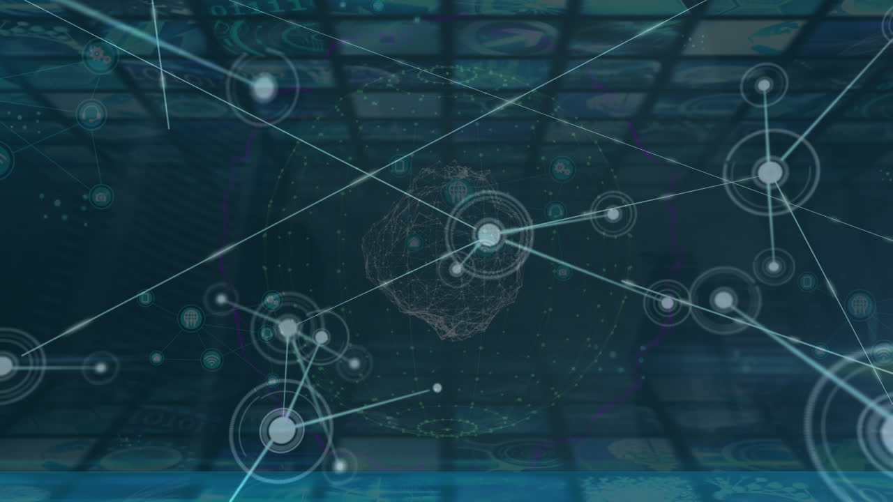 Animation of network of connections in dark digital space