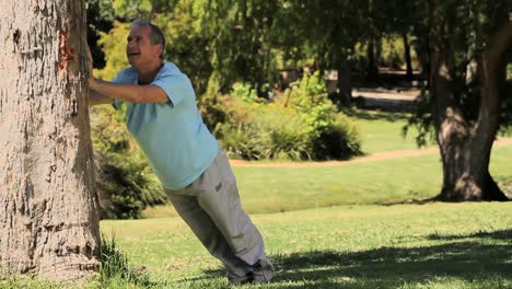 Old-man-doing-stretching-exercices-against-a-tree