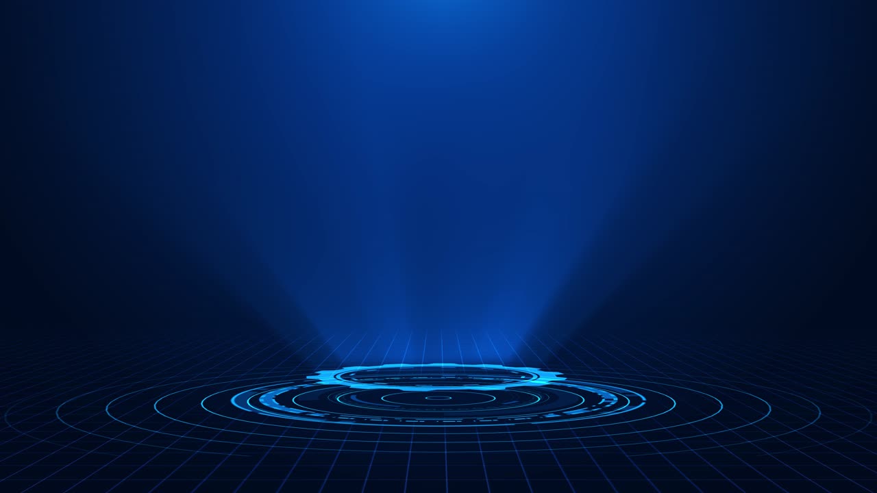 Blå holografisk avanceret HUD-cirkelplatform futuristisk digital teknologi animeret baggrund